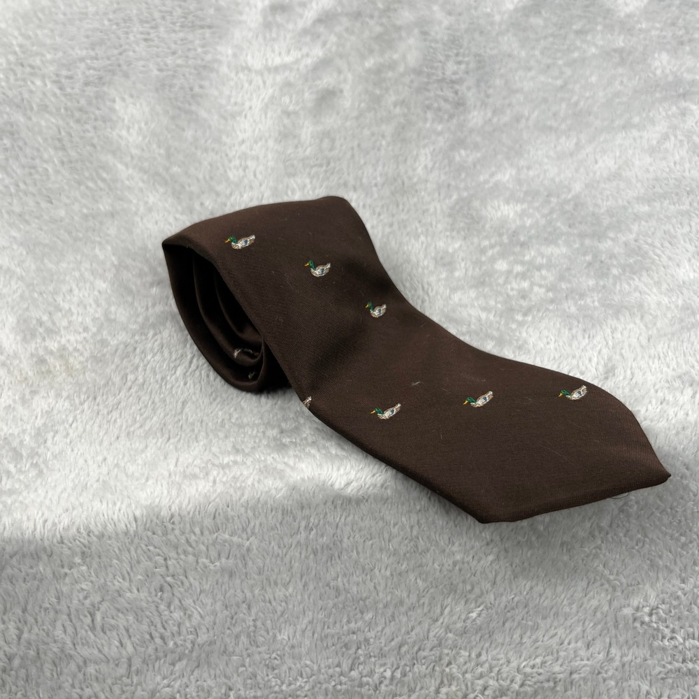 Vintage Schreiter Audubon Mallard Duck Necktie Brown Preppy Hunting Mens